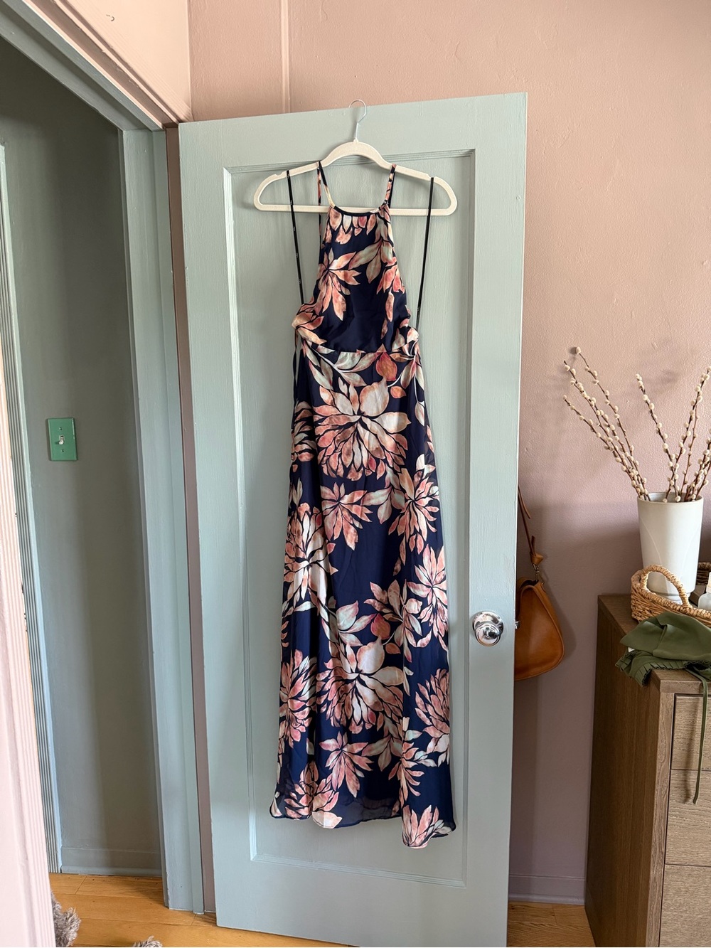 Lulu's Navy Floral Halter Maxi Dress with Pink Bloom Print